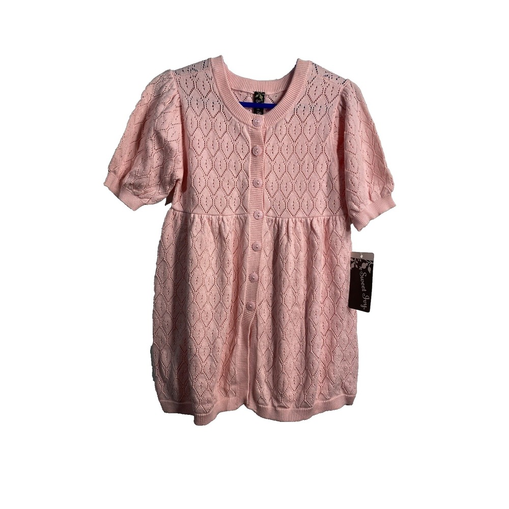 sweet ivy girls knit sweater dress‎ button front pink short sleeve size 4